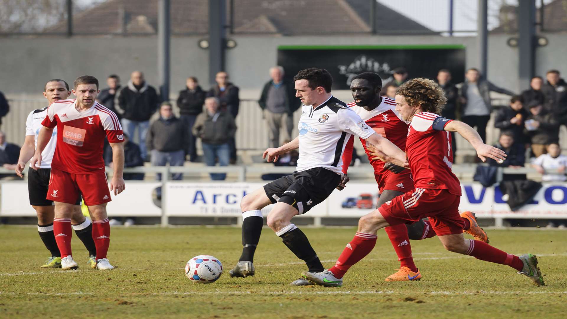 Danny Harris takes on Sergio Torres before coming off with a hamstring problem Picture: Andy Payton