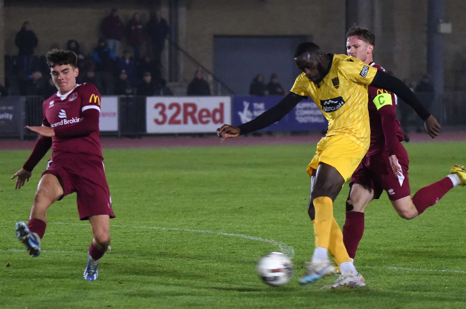 Levi Amantchi fires Maidstone to victory at Chelmsford on Monday night. Picture: Steve Terrell