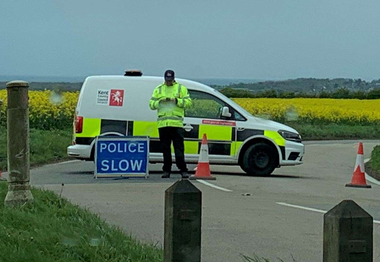 The B2068 Stone Street was closed after a crash at Monks Horton