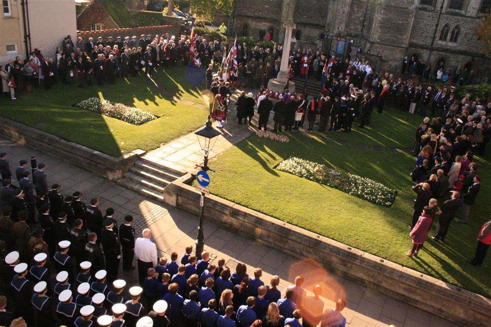 Remembrance Day service at the war memorial in Rochester High Street