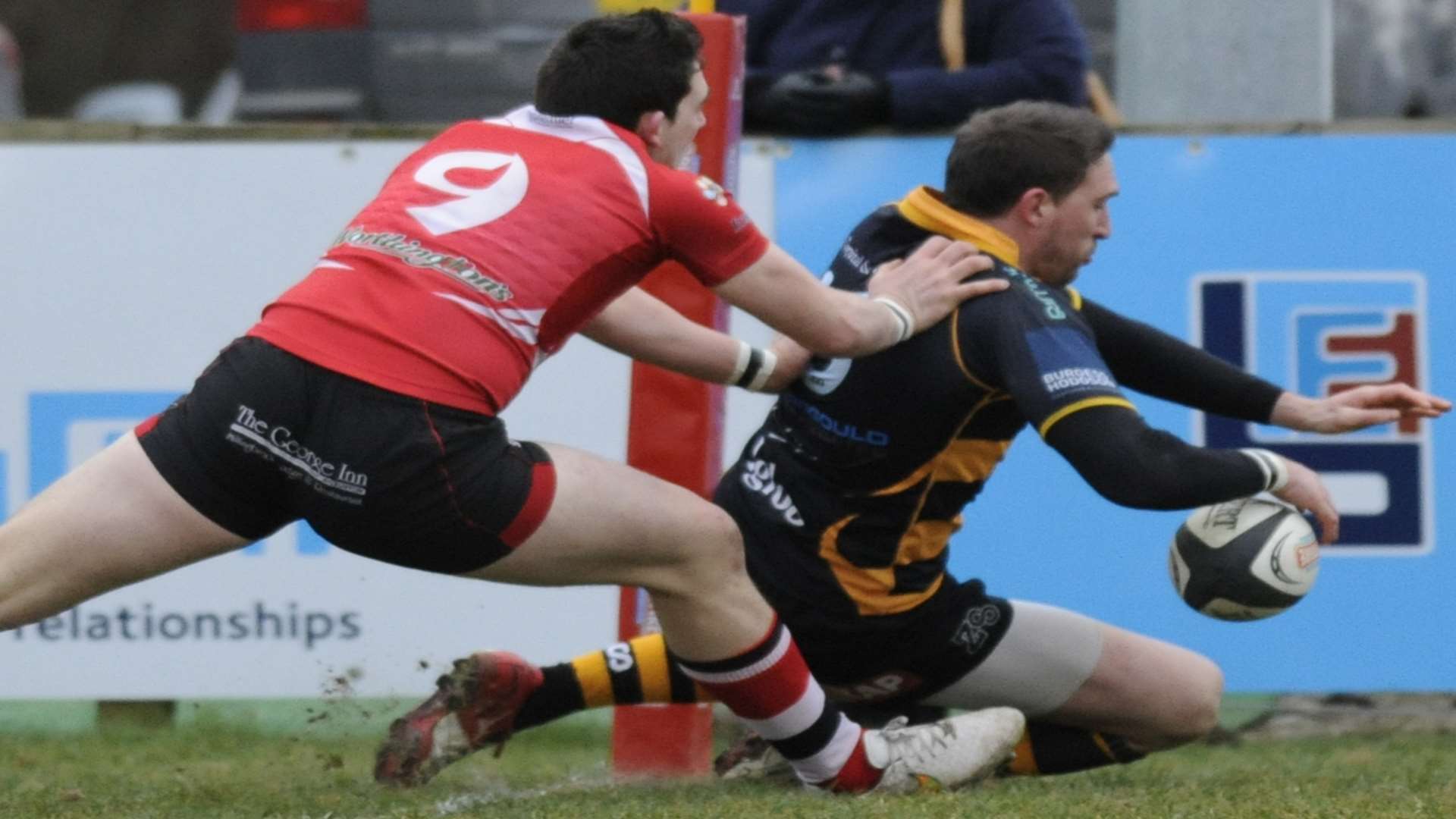 Charlie Harding scores against Lydney on Saturday Picture: Tony Flashman