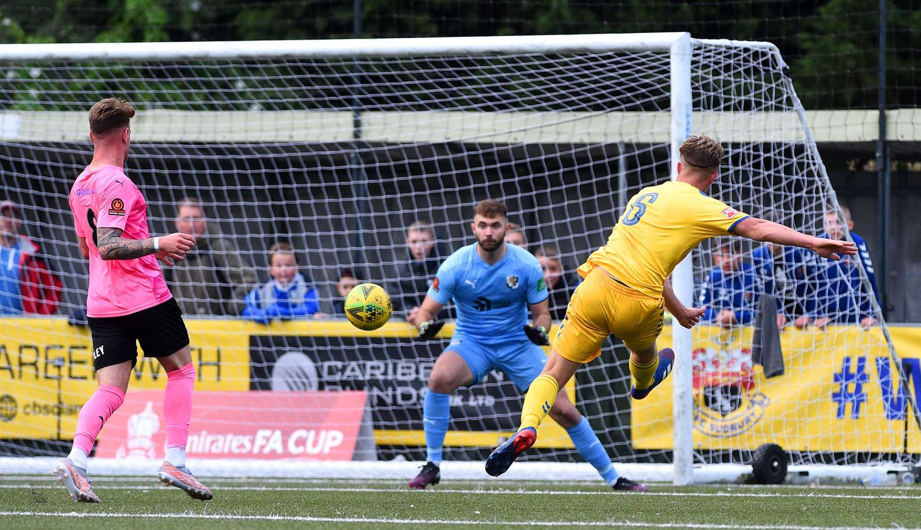 Captain Lewis O’Malley scores AFC Sudbury’s third goal in stoppage time against Dartford. Picture: Mecha Morton (52339819)