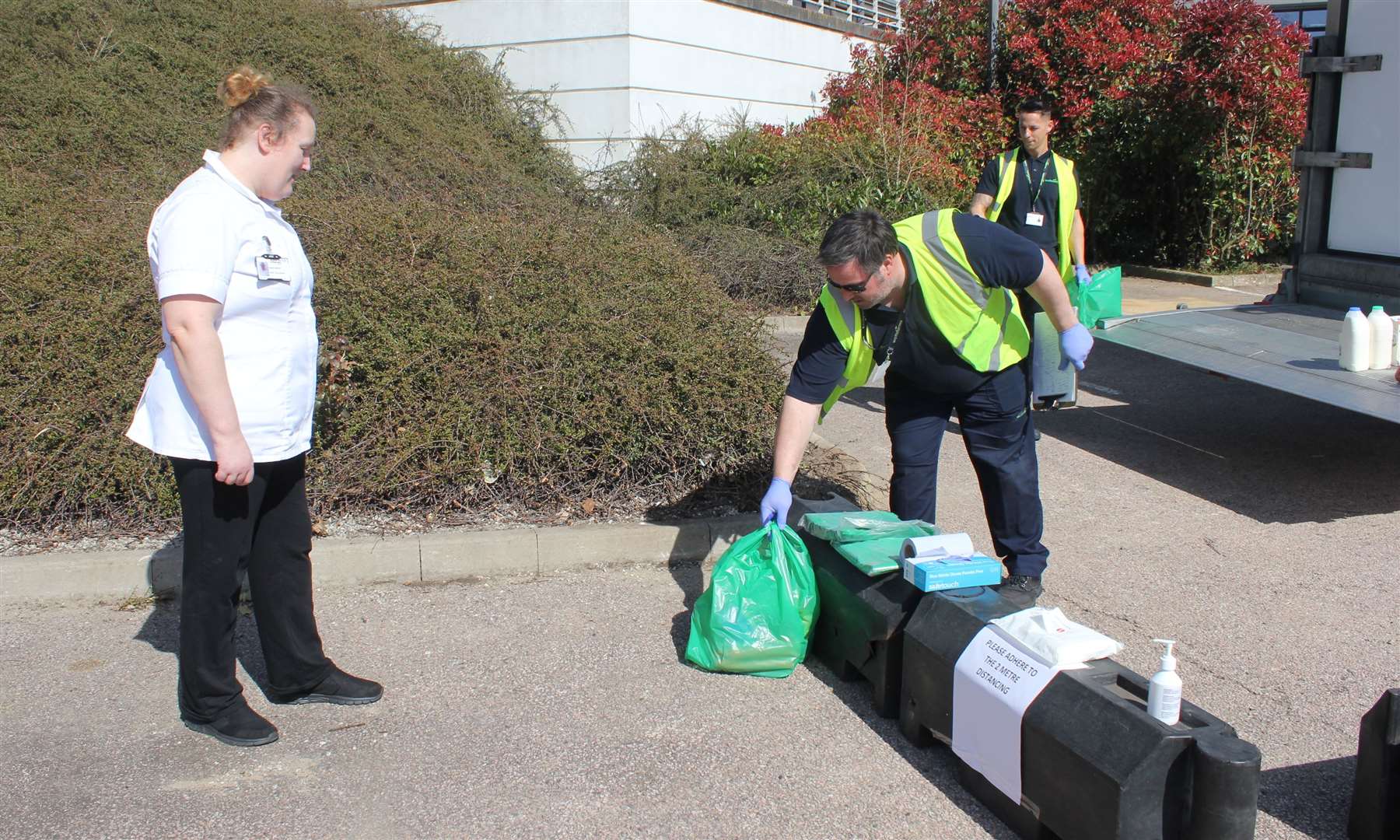 A delivery of essential food items is made to hospital staff by Watts Farms