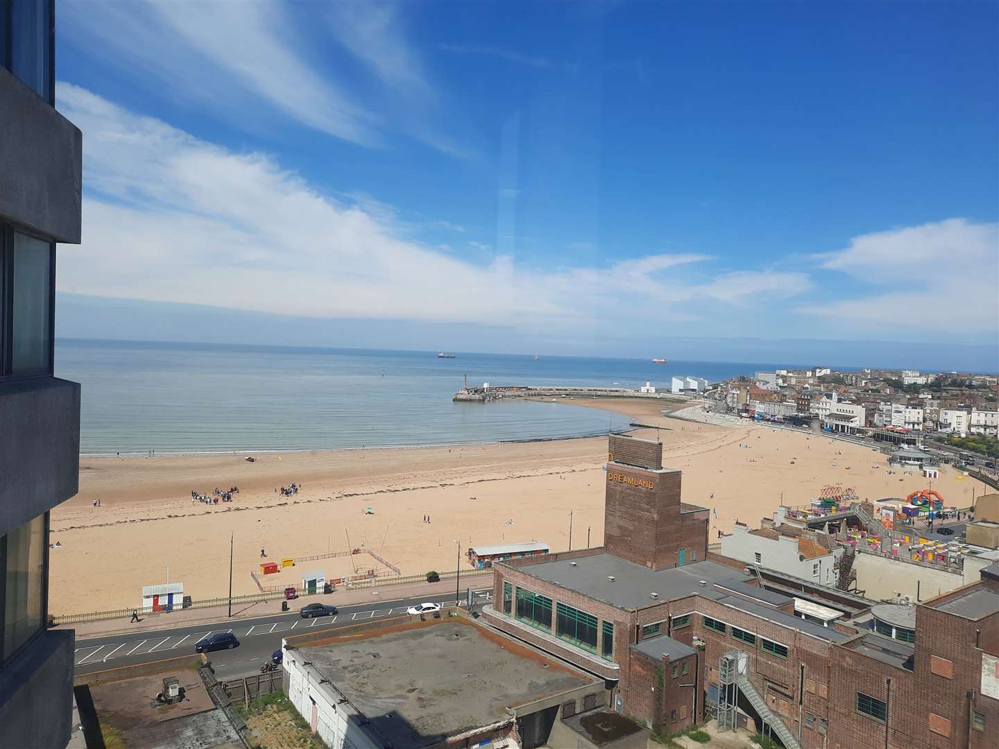 A view of Margate's seafront from John Moss's eight-floor flat in Arlington House, Margate