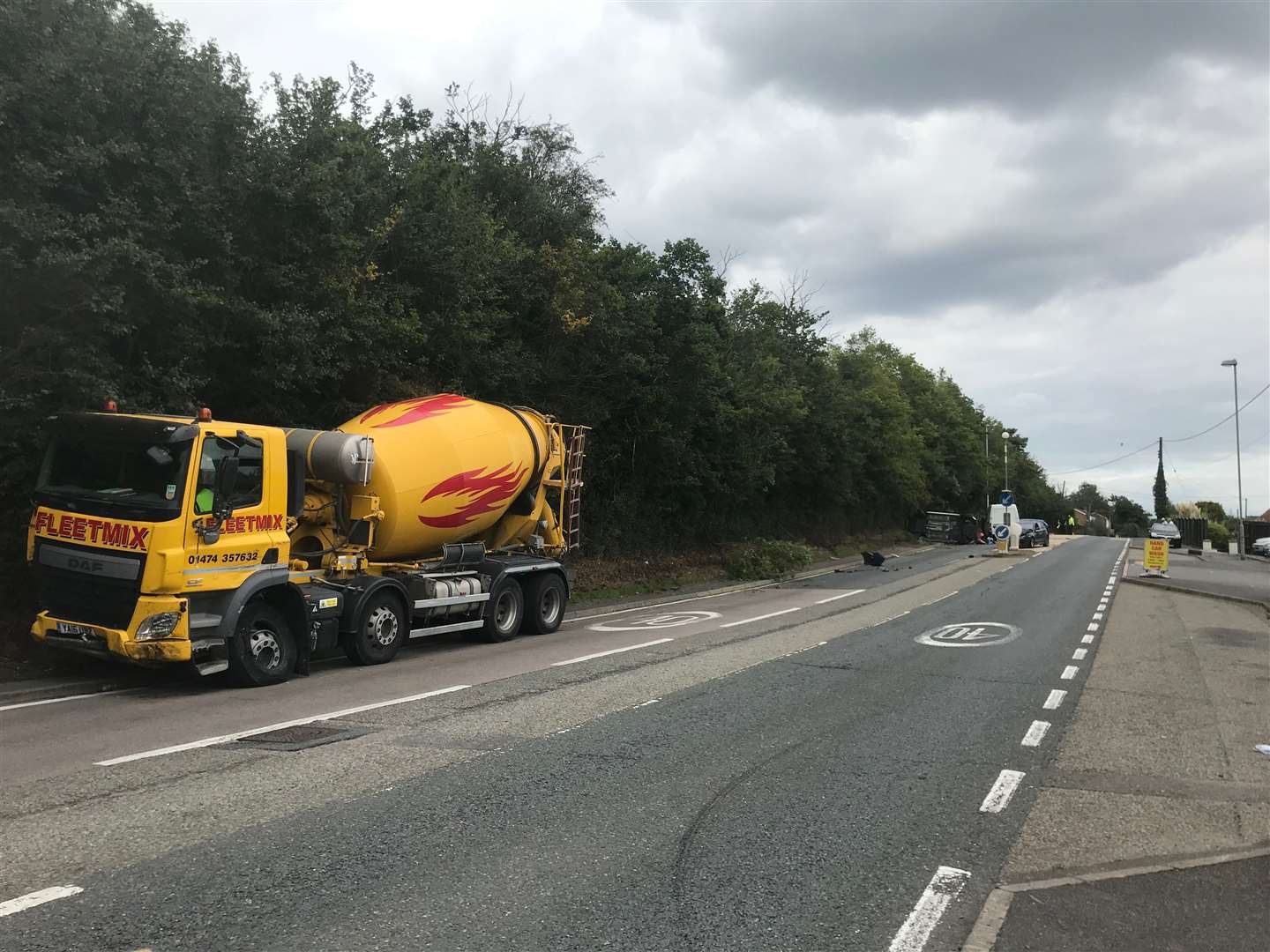 The trail of damage left after the cement mixer crashed into several parked cars in Cuxton