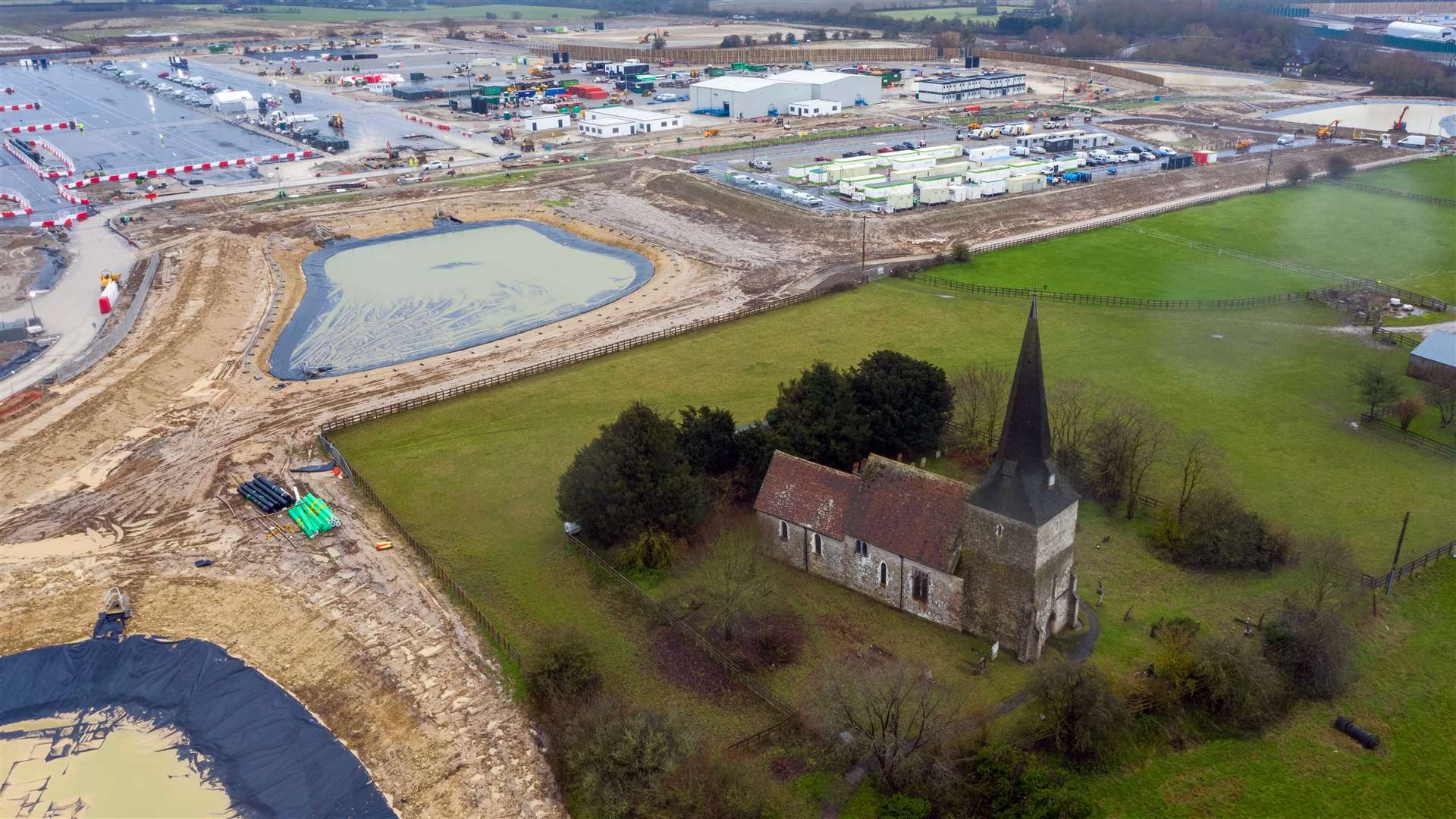 The historic Sevington church sits next to the facility