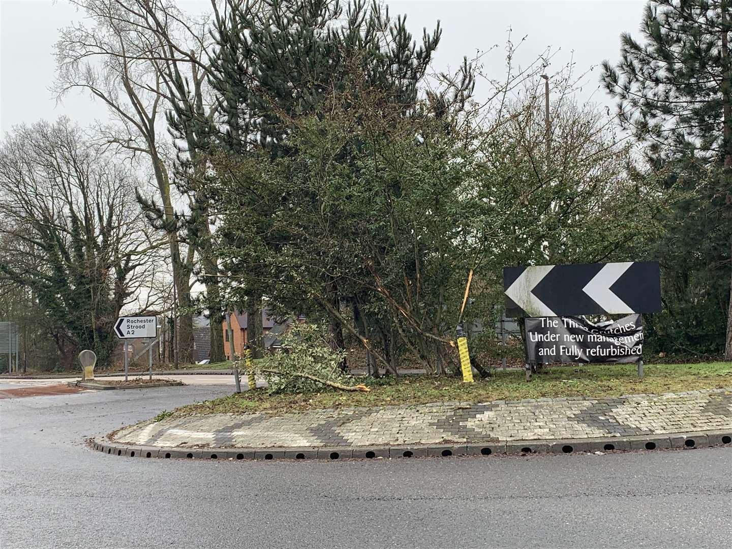 The scene of the collision at Three Crutches roundabout on the A2 Watling Street. Picture: Katie Nelson