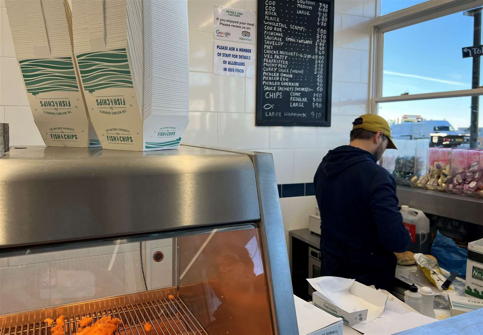 Inside the bijou serving area of Peter's Fish Factory