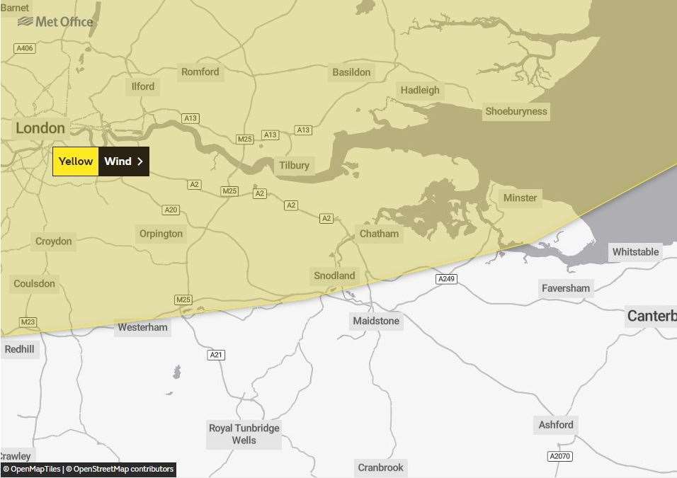 The warning takes in parts of Kent. Picture: Met Office