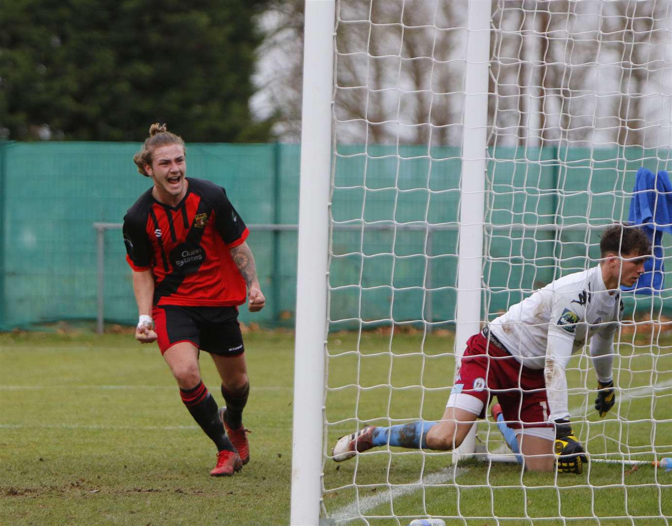 Lewis Chambers celebrates scoring for Sittingbourne last season Picture: Andy Jones