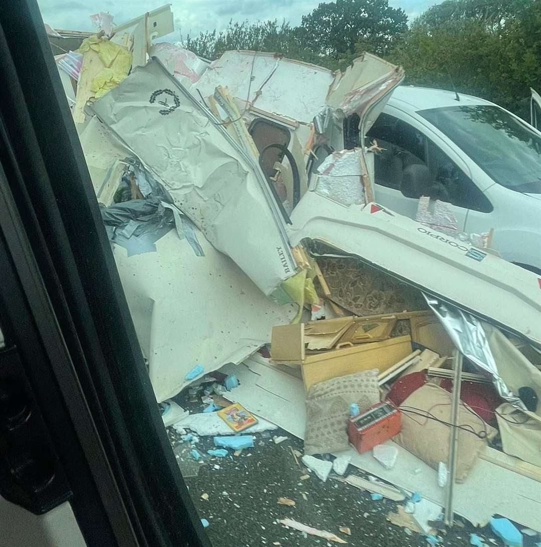 A caravan has been badly damaged in the incident. Picture: Darren Elliott