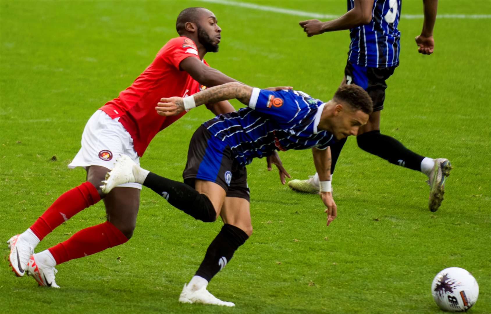 Omari Sterling-James in action at Rochdale on the opening day of the season. Picture: Ed Miller/EUFC