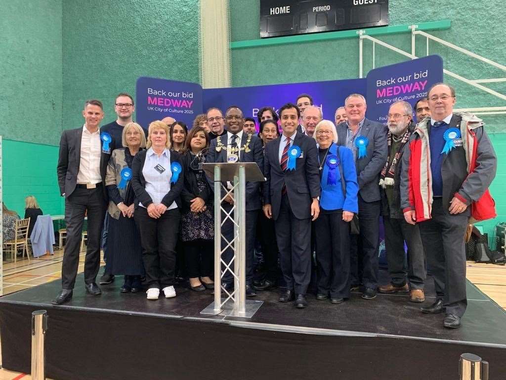 Rehman Chishti and his supporters celebrate their win. Picture: @Rehman_Chishti on Twitter