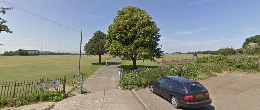 The entrance to Jackey Bakers Field, in Ramsgate, where the pavilion was damaged by a fire on the evening of Friday, October 22 Pic: Google Street View