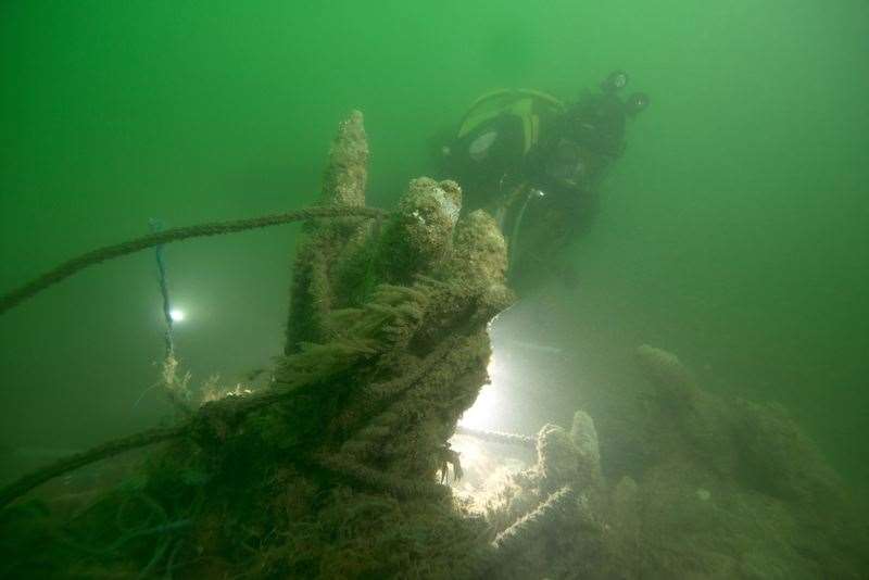 A concretion of swords on HMS Northumberland. Photo: Michael Pitts