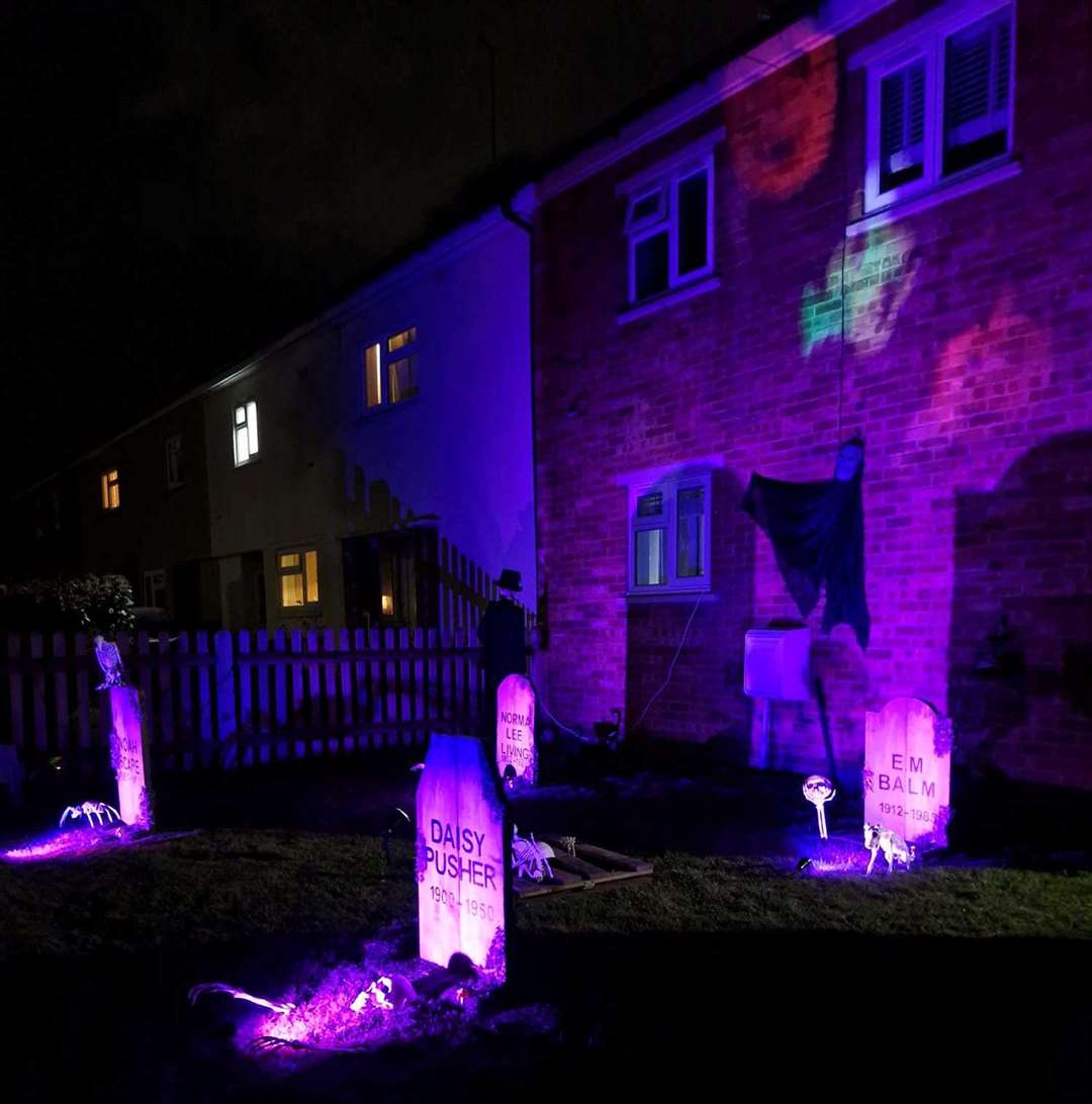 Halloween enthusiast Kirsty Weekes created a haunted graveyard in Hope Avenue, Hadlow. Picture: Kirsty Weekes