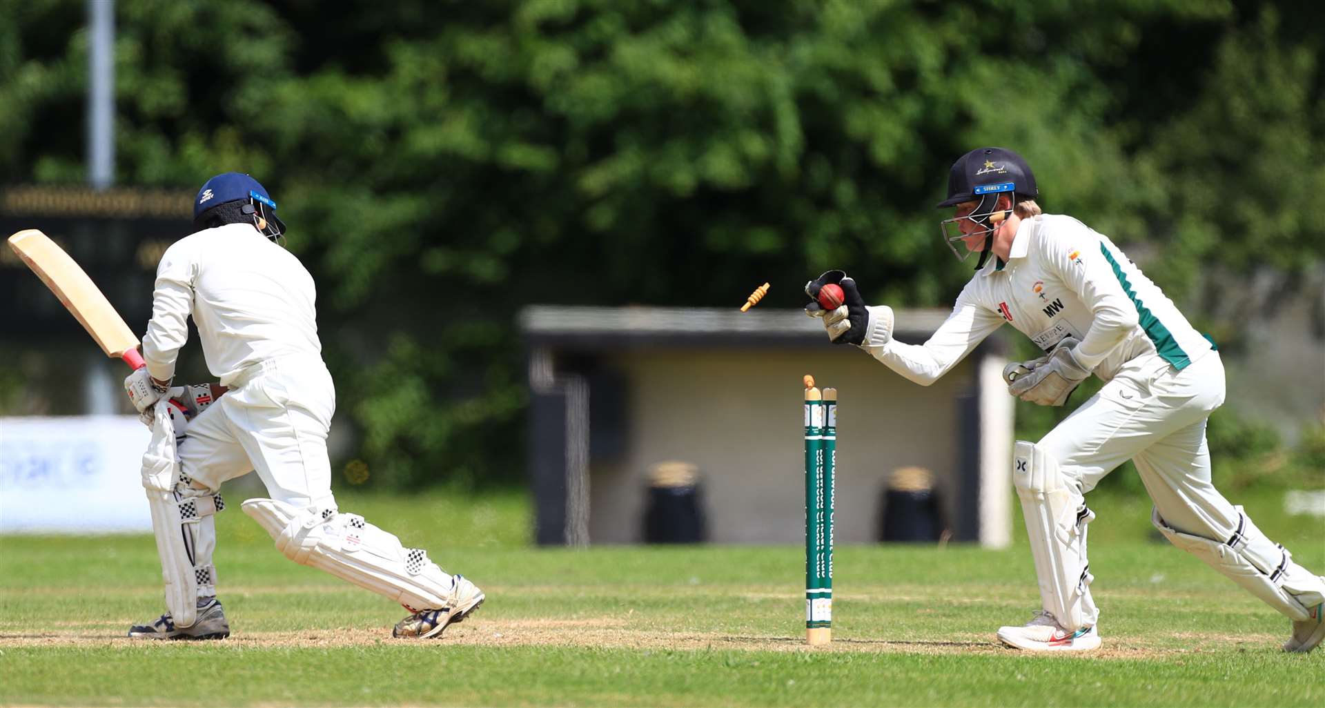 Syan Bulathsinhala survived this one as Max Wood removes the bails but was out for 22 Picture: Gary Restall