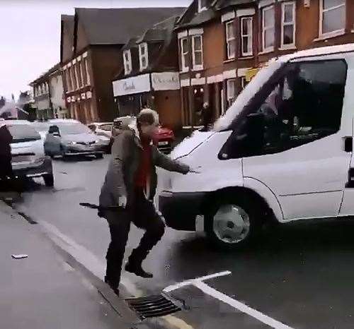 The video shows a white van appearing to attack pedestrians