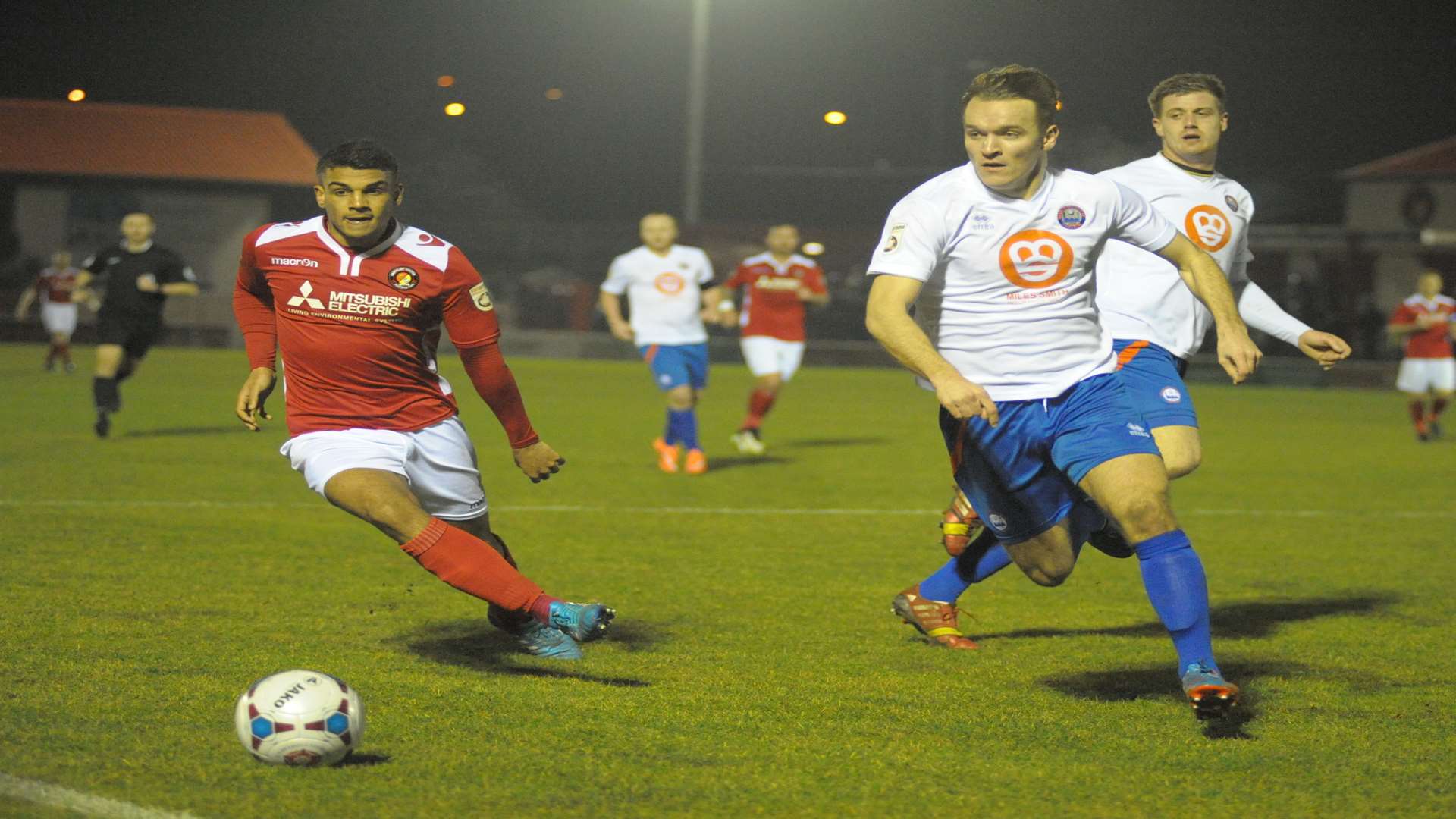 Theo Lewis in pursuit of the ball against Braintree Picture: Steve Crispe