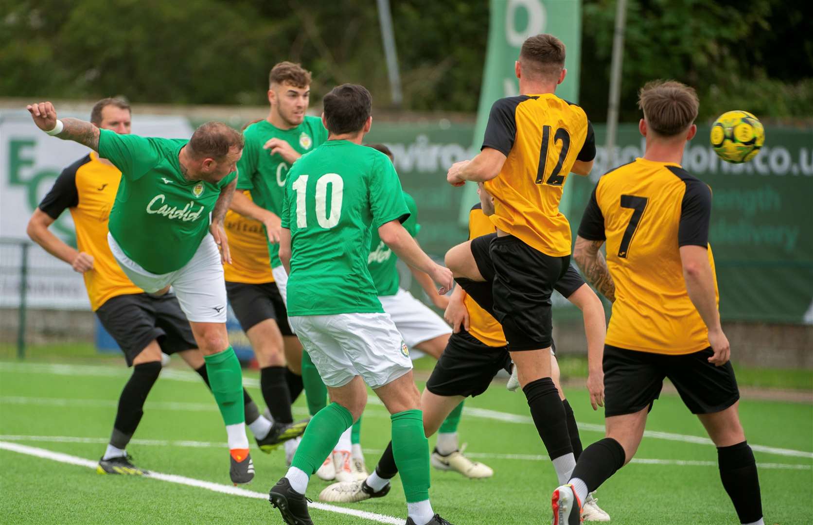 Ashford United manager Danny Kedwell heads in against Kennington Picture: Ian Scammell