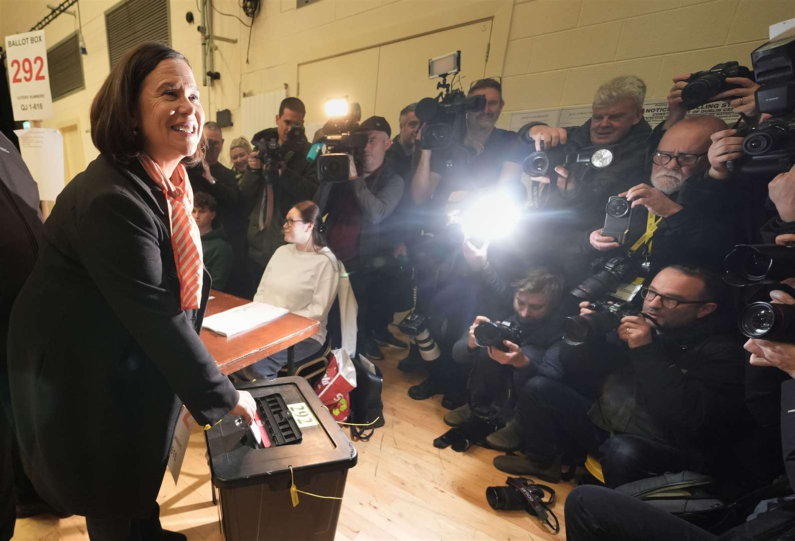 Sinn Fein leader Mary Lou McDonald casts her vote at Deaf Village Ireland on the Navan Road in Dublin (Brian Lawless/PA)