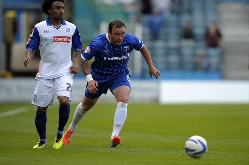 Danny Kedwell in determined mood against Tranmere Picture: Barry Goodwin