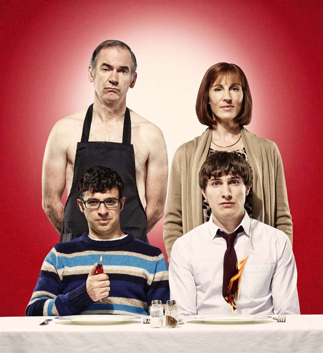 Paul Ritter (top left) played Martin in Friday Night Dinner alongside Tamsin Greig, Simon Bird and Tom Rosenthal. Picture: Channel 4