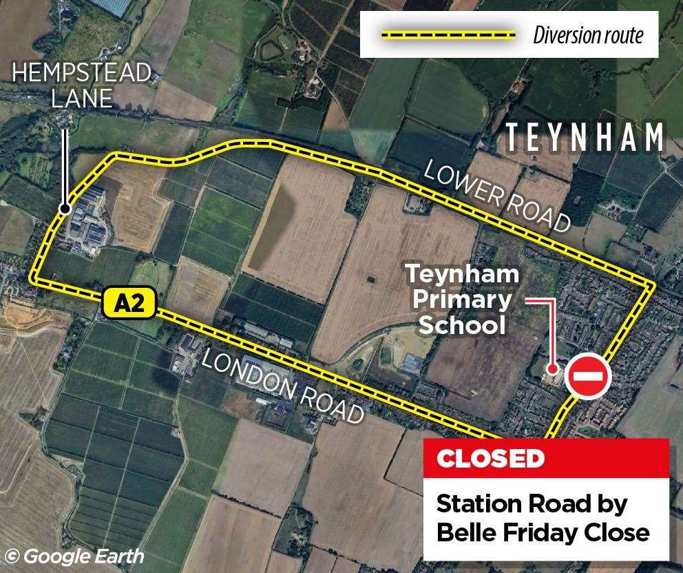 Part of Station Road in Teynham is closed