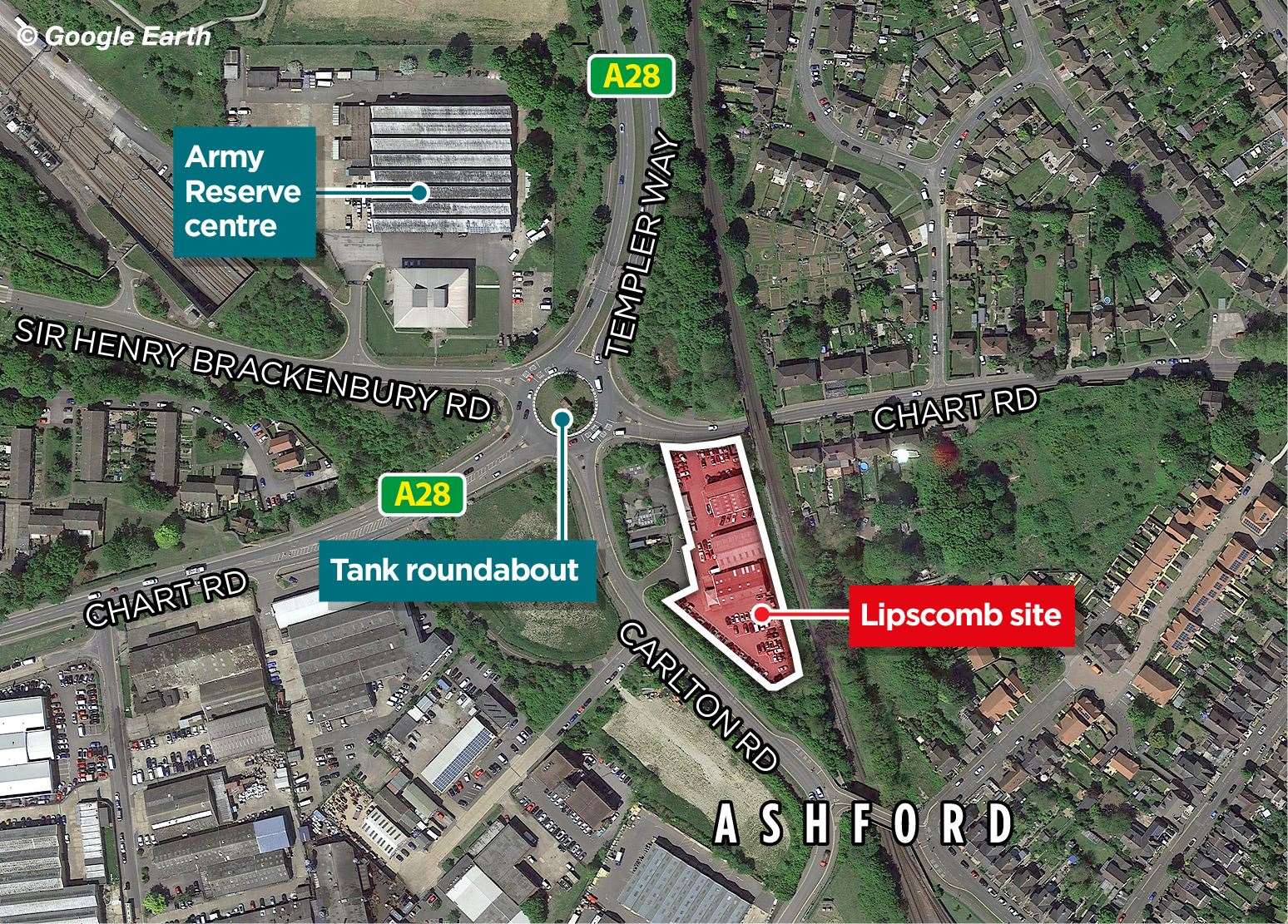 The development site neighbours the busy Chart Road