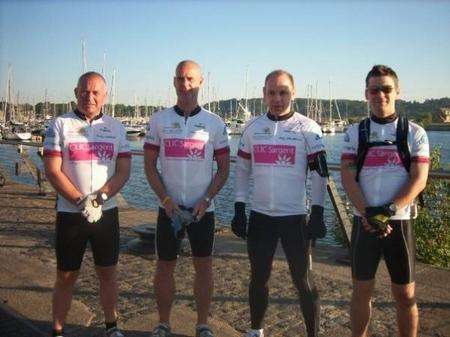 Matt [second left] with his UK to Gibraltar team at St Mary's Island