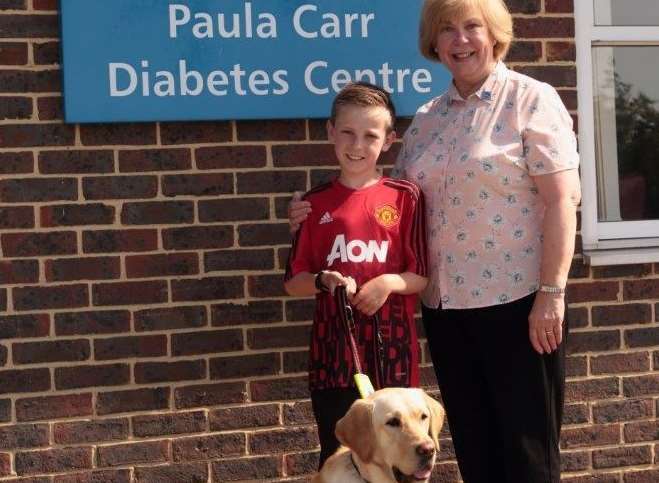 Jack Hales and Dottie, with Ros Debling of the Paula Carr charity