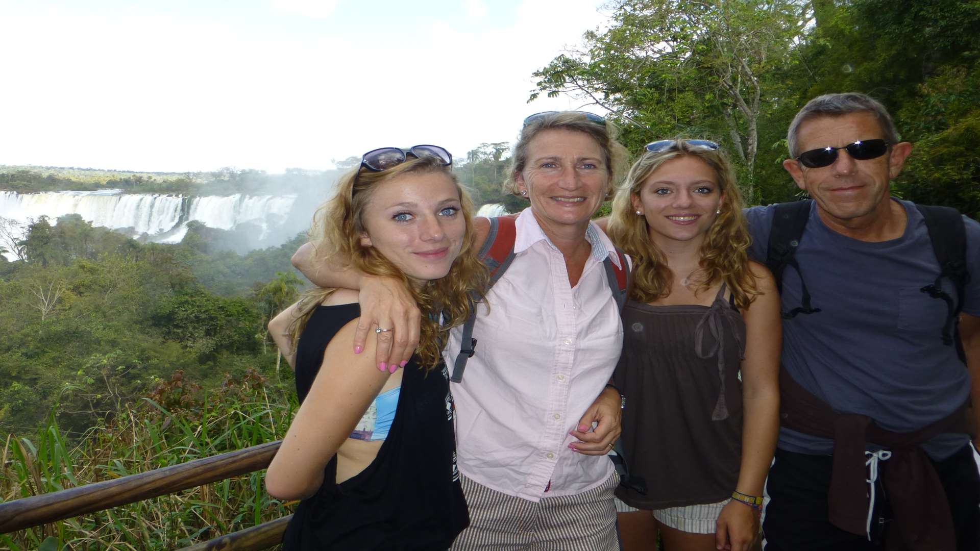 Gillian Metcalf, with daughters Natasha, Alice and husband Charlie by the Iguazu falls on their holiday in Brazil