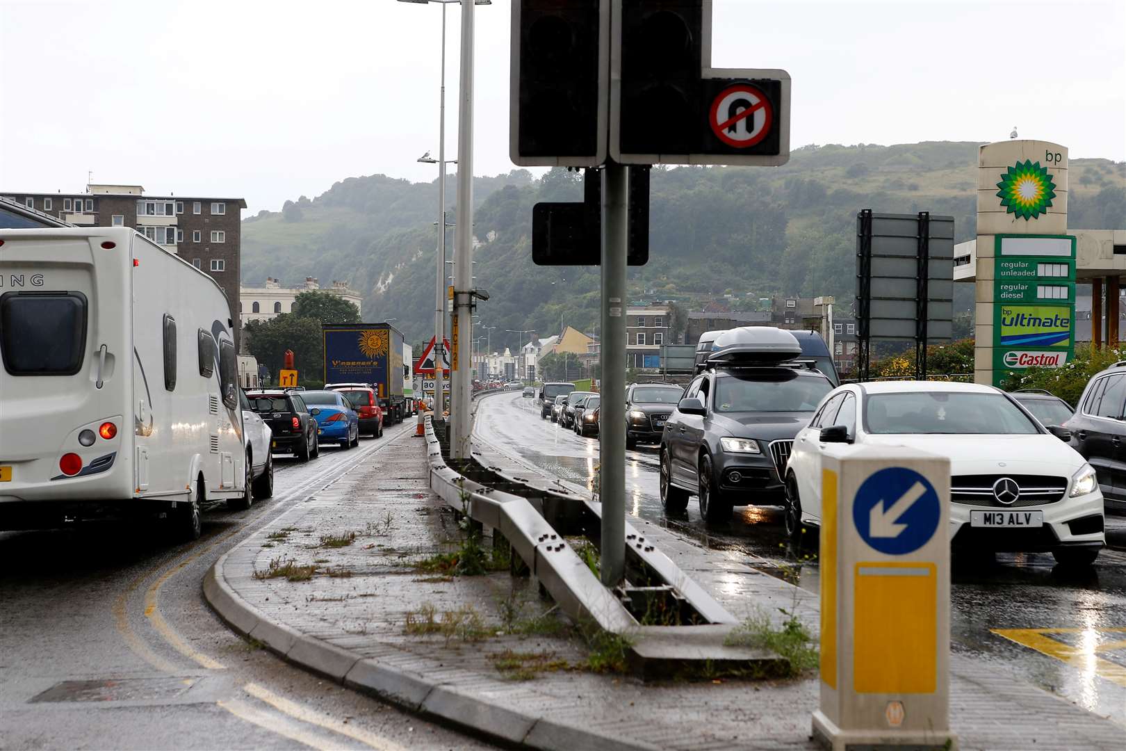 More traffic can be seen leaving the port area, left, than heading towards the ferries, right.