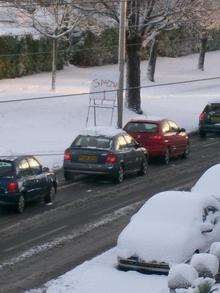 snow on a2 with sign