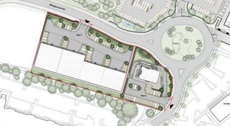 The planning layout - the four Eclipse Park industrial units are to the left, while the Costa Coffee is to the right