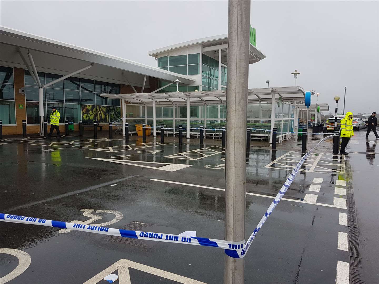 A large section of the car park has been taped off