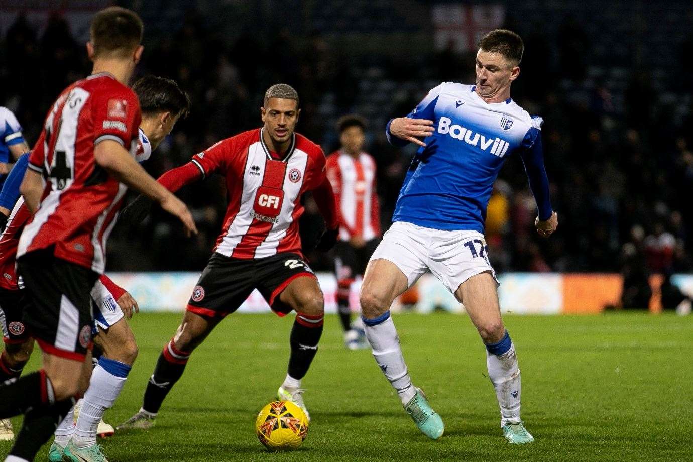 Gillingham striker Oli Hawkins in action against Sheffield United last Saturday Picture: @Julian_KPI