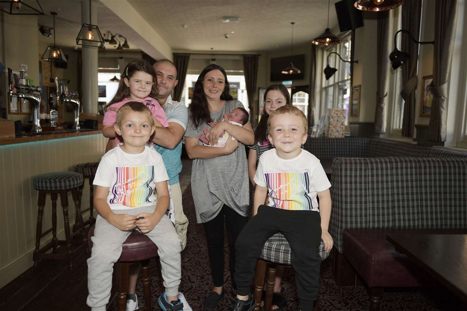 From left: Lewis Pye, six, Esme Pye, three, with Richard Pye, wife Amy, baby Annabelle, Kiera Gardner, 11, and Oliver Looker, five Picture: Barry Goodwin (14855016)