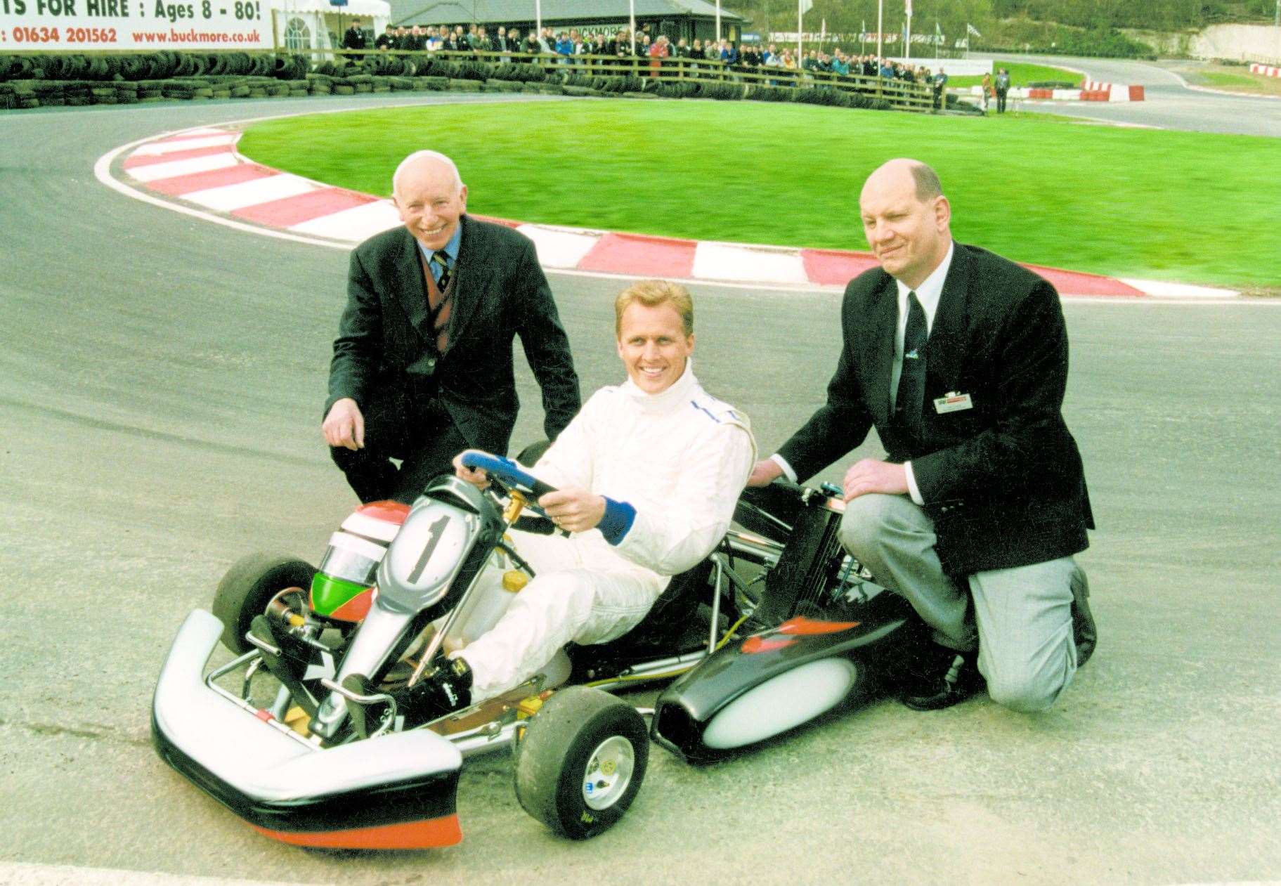 John Surtees, Johnny Herbert and Bill Sisley at Buckmore