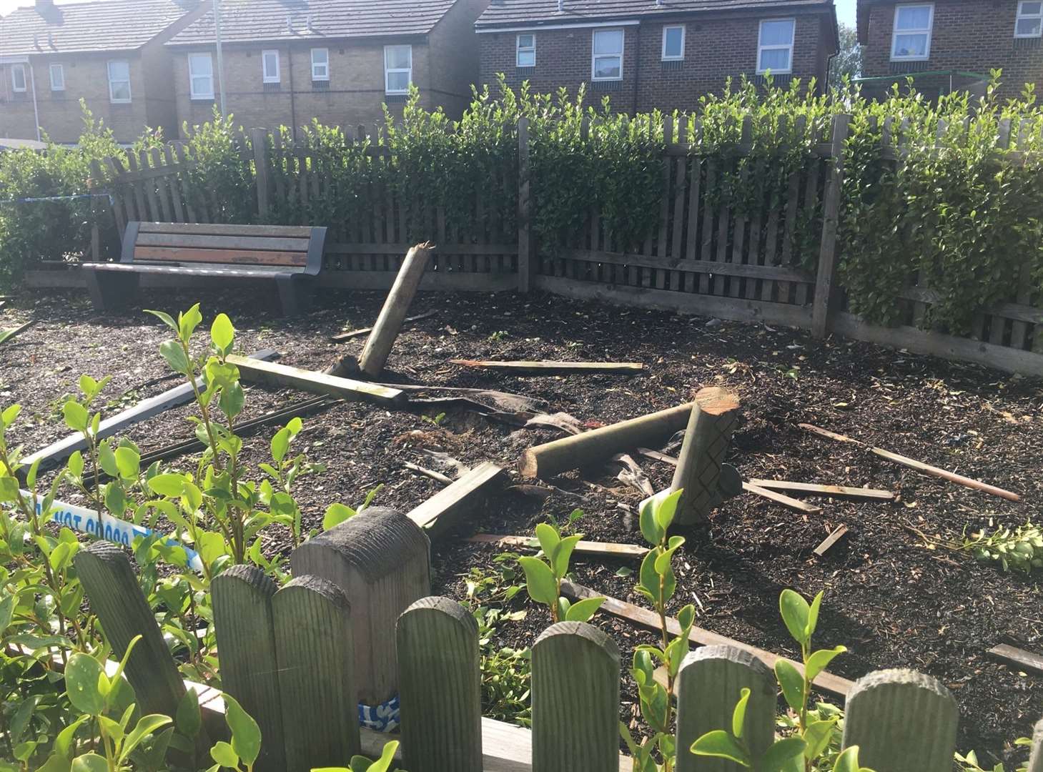 A car landed directly on the play equipment in Sunday's crash