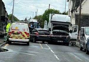 Three people were taken to hospital after a pile up on the A2 in Teynham. Picture: Trevor Bond