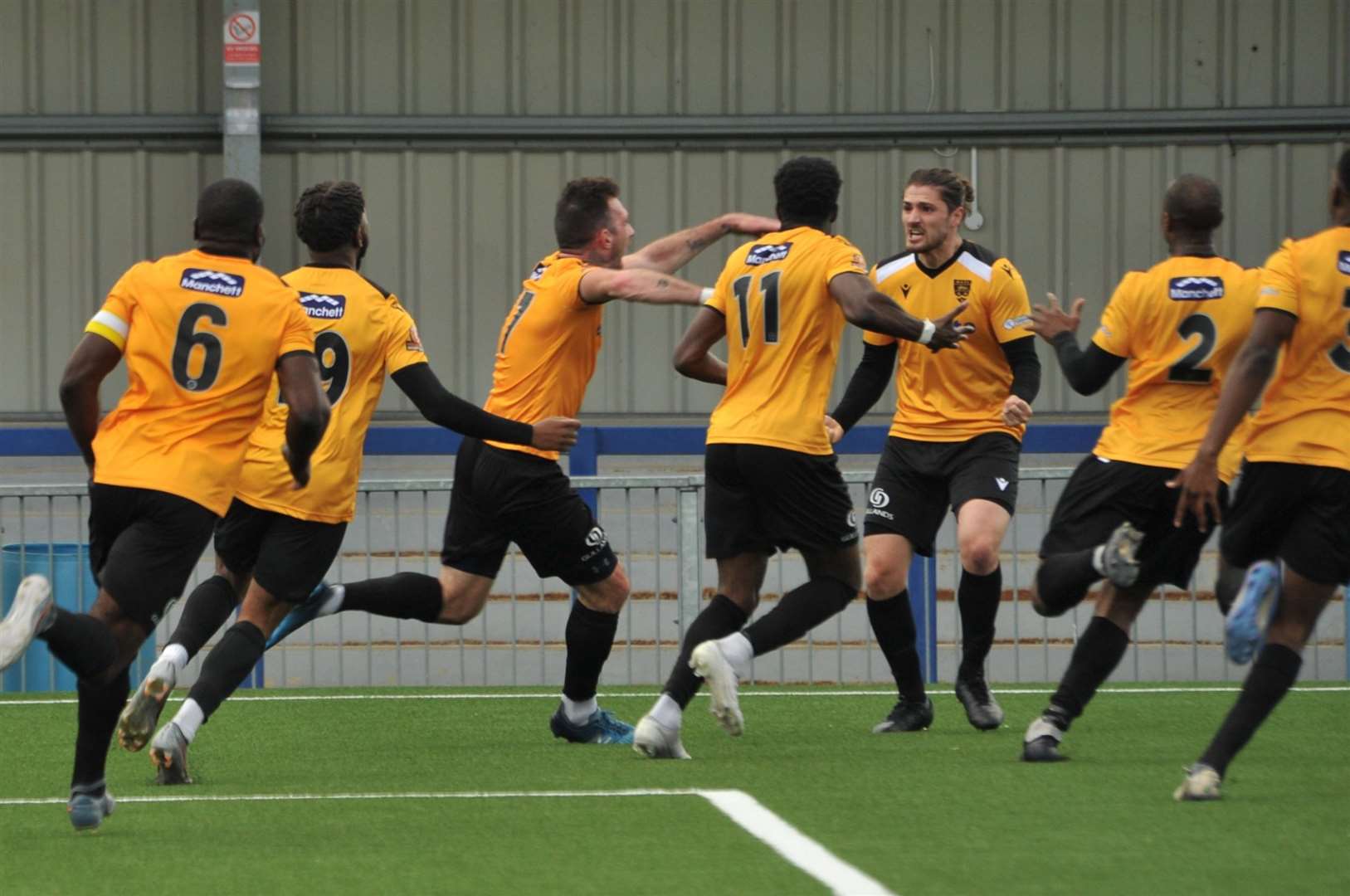 Maidstone celebrate Joe Ellul's equaliser at Havant Picture: Steve Terrell