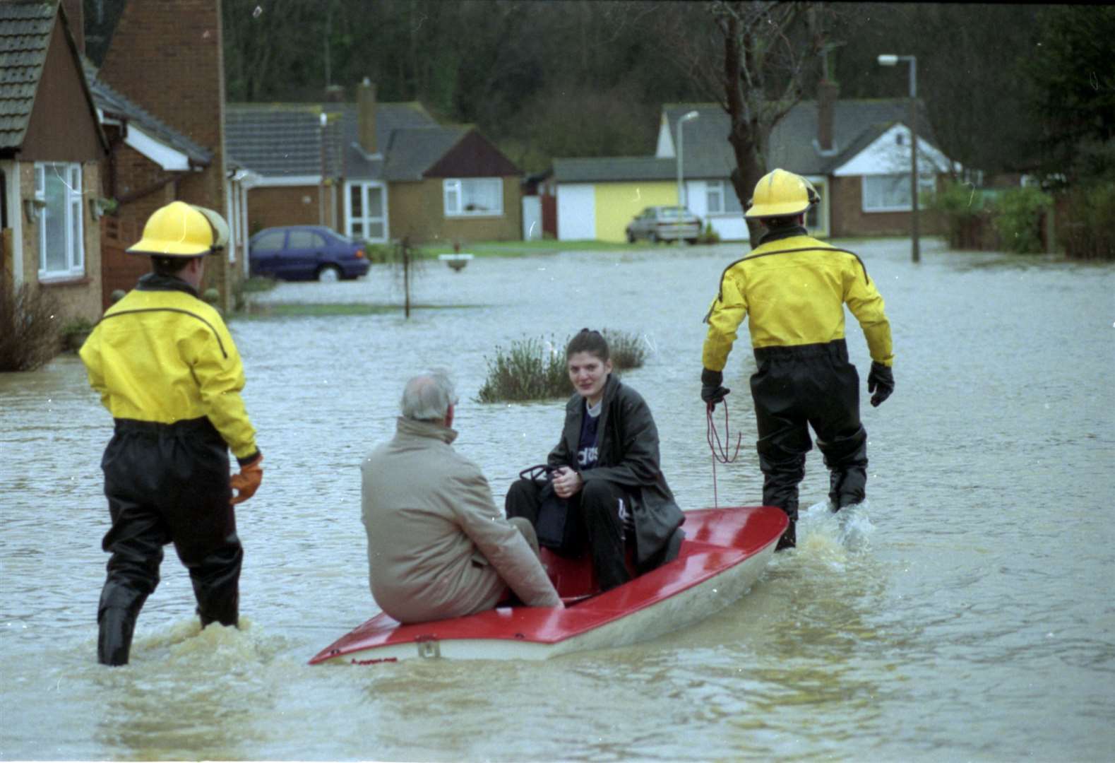 Residents of Cherry Gardens in Herne Bay take a boat trip to safety