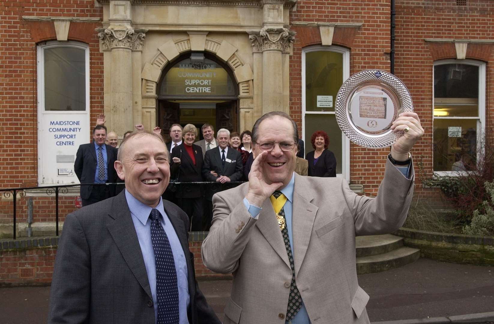 Cllr Daley being presented with the Co-operative Bank's Mayor of the Year award by the bank's Ken Smith