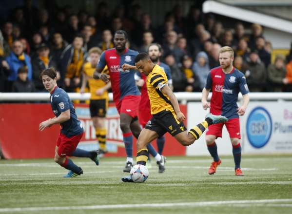 Vas Karagiannis goes for goal in the win over Weston Picture: Martin Apps