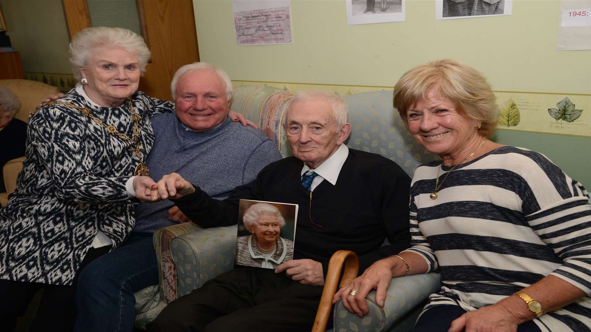 Gravesham mayor Greta Goatley, George's son-in-law Frank, George and his daughter Jill Hart