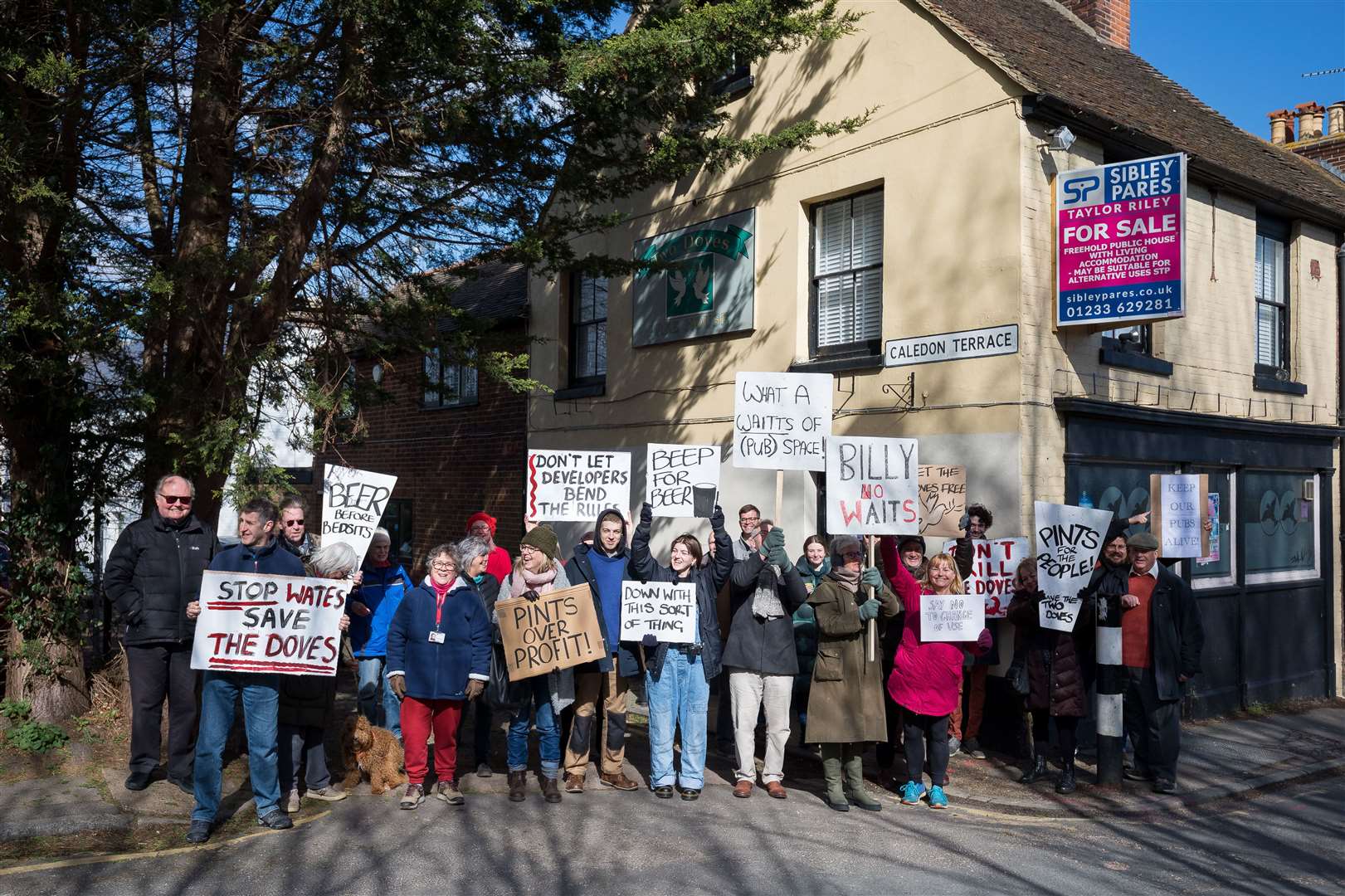 Demonstrators gathered outside the Canterbury pub at the weekend. Picture: Nathan Eaton-Baudains