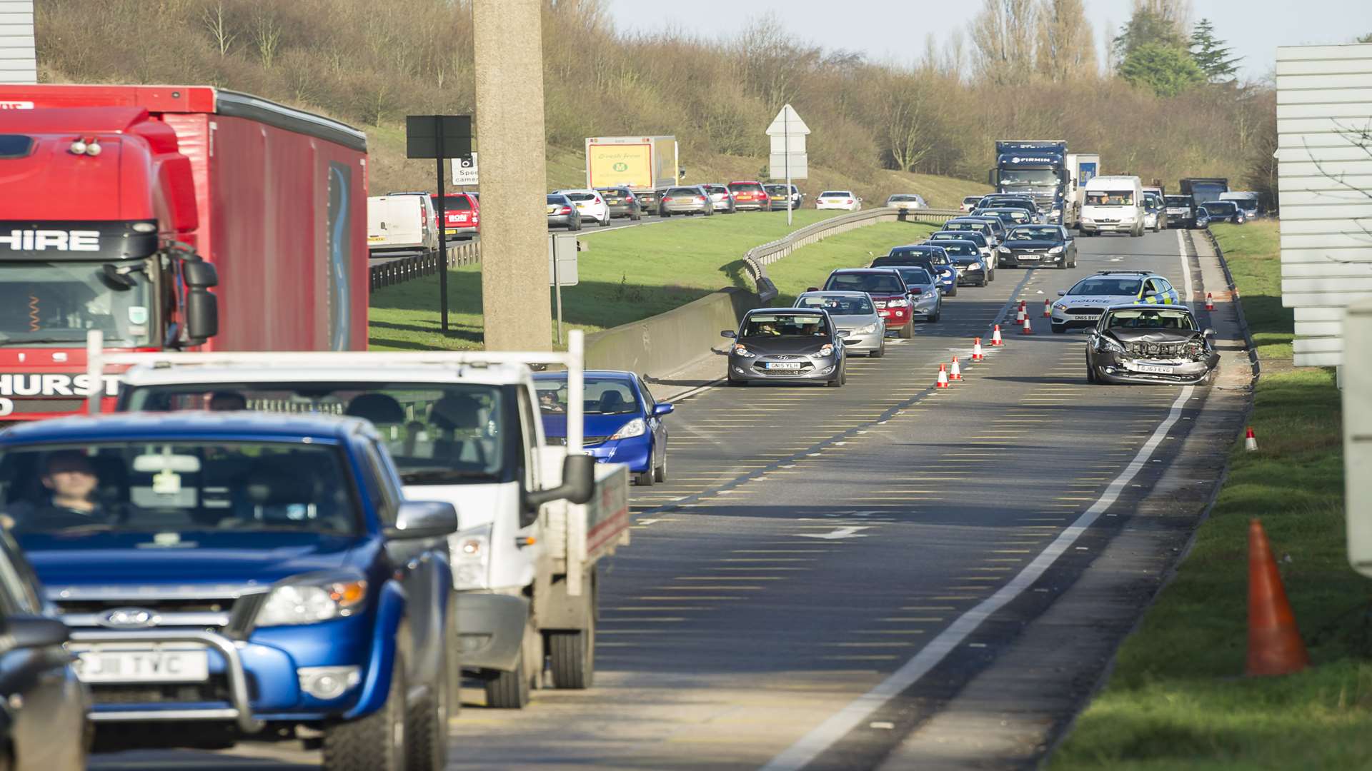 Another collision on the Maidstone-bound A249 approach to the Stockbury roundabout. Picture: Andy Payton