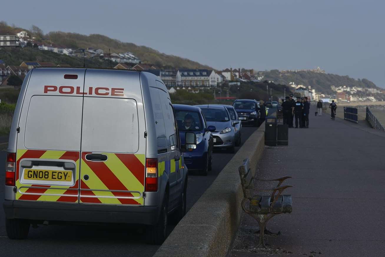 Emergency services near the beach of Princes Parade in Hythe