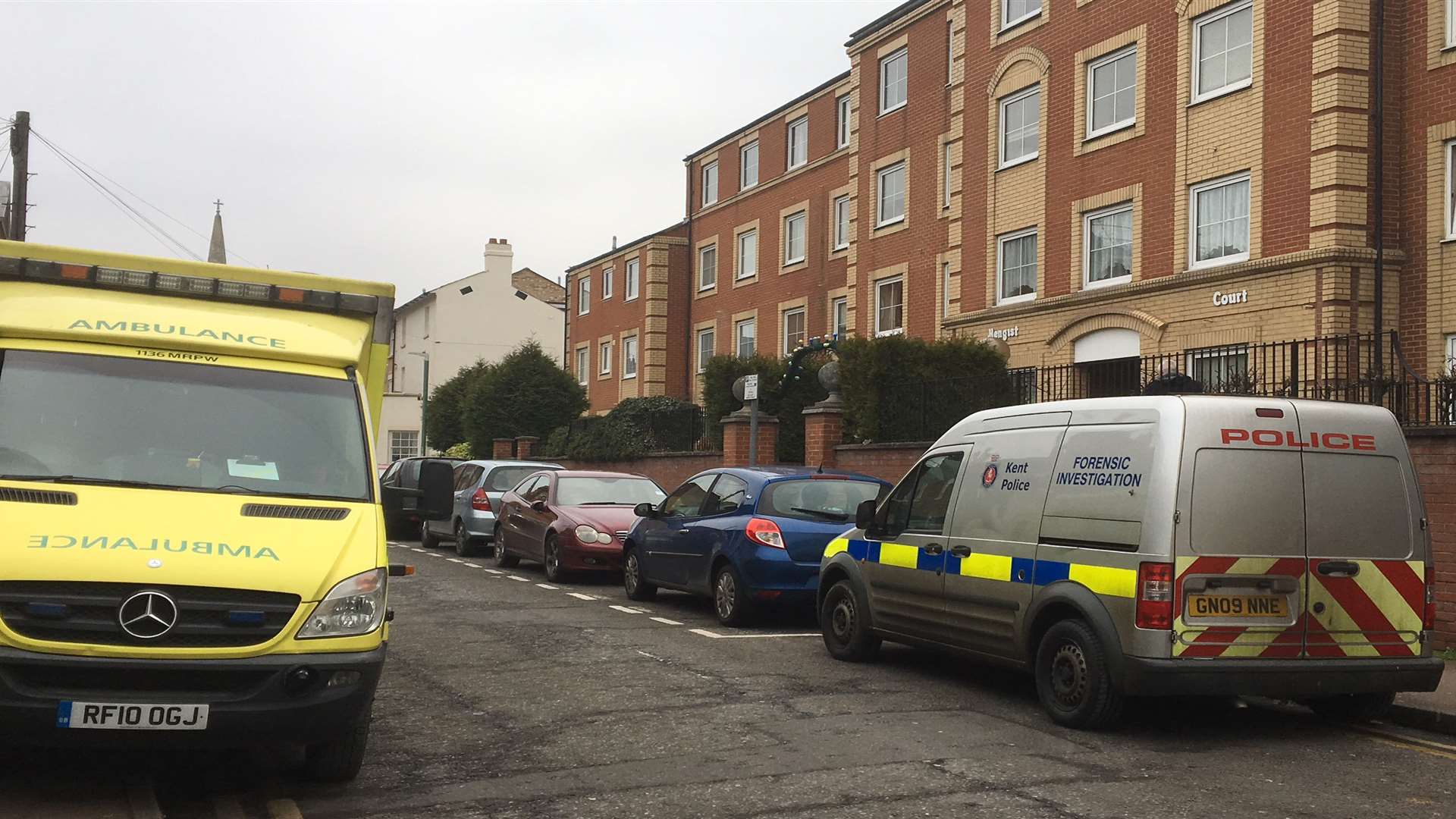 Police and ambulance crews at the scene in Marsham Street, Maidstone.